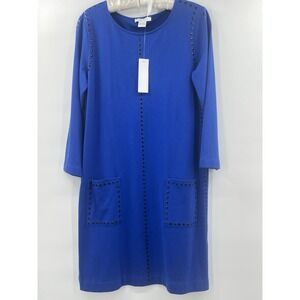 Joan Vass Blue Studded Sheath Dress Cobalt Cotton Size 2 12/14 NWT F16D13